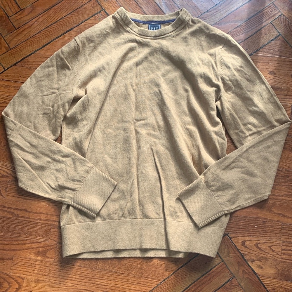 NWOT Gap Men’s Medium Tan Beige Knit Top Sweater 100% Cotton Crewneck Preppy